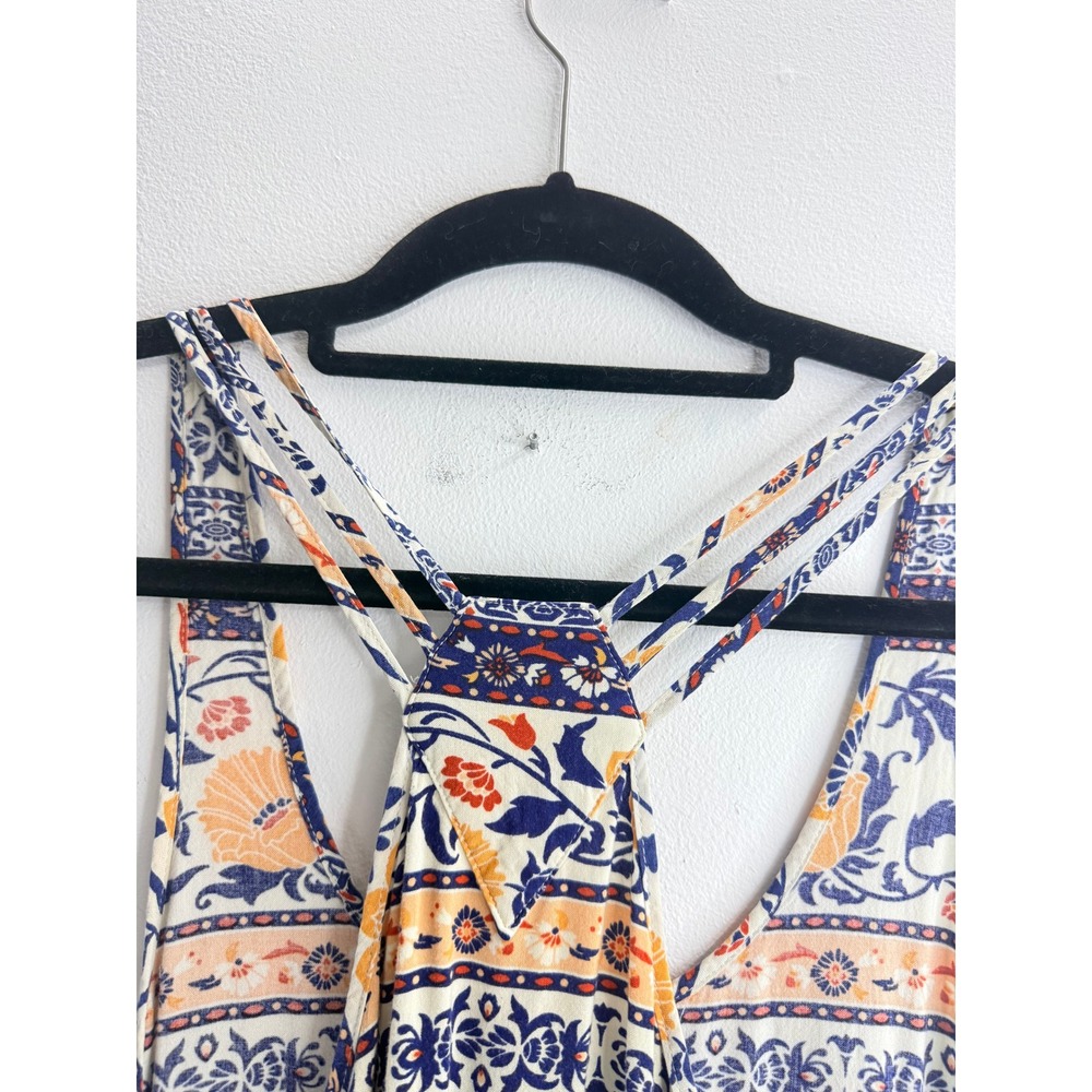 Forever 21 Women's Blue Orange Floral Boho Maxi Dress Strappy Racerback Sz S - Picture 7 of 12